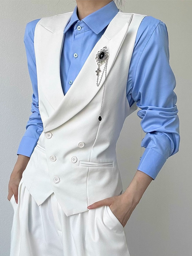 Collar Shirt Sleeve Modal Button Light Ouji Unisex with Lolita Cuffs Blue Long Pointed Flat