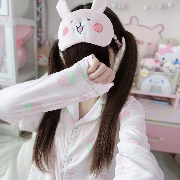 Set Strawberry Cat Light Pajama - Paw Print Pink