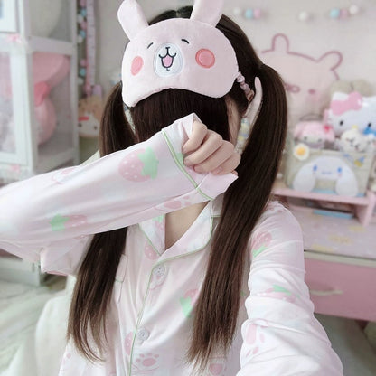 Set Strawberry Cat Light Pajama - Paw Print Pink