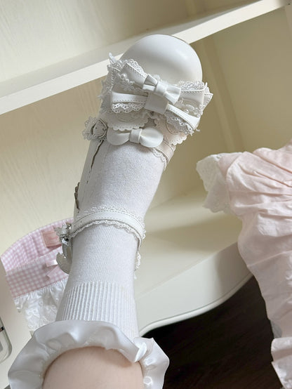 Scalloped Mary Heart-shaped White Low-heel Sweet with Lolita Snap Janes Hem