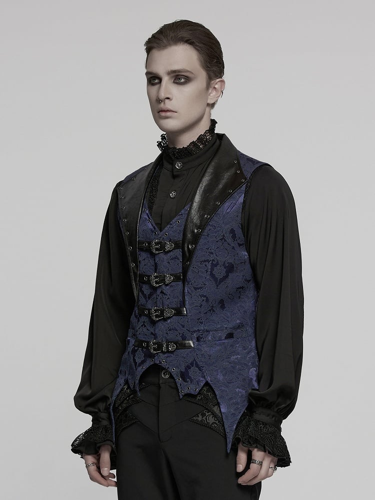 Black Blue Men's Gothic Jacquard Lapel Vest