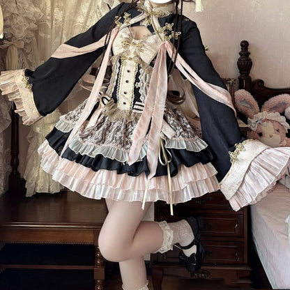 Black and Pink Chinoiserie Style Corset Dress Qi Lolita JSK Set