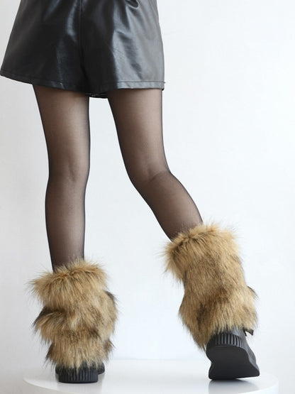 Short Y2K Coffee Leg / White Plush Long Brown Version Warmers