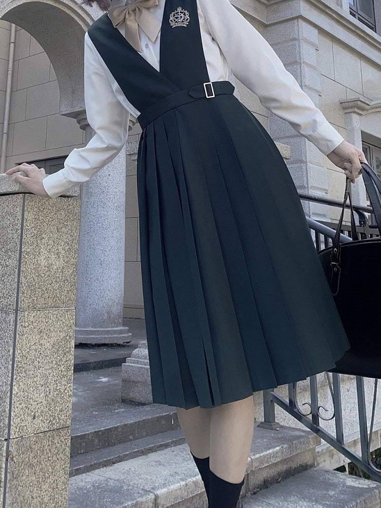 Grüner Gürtel mit Stickerei 65 Preppy Overalls Kellerfaltenrock / und 70cm Dunkel