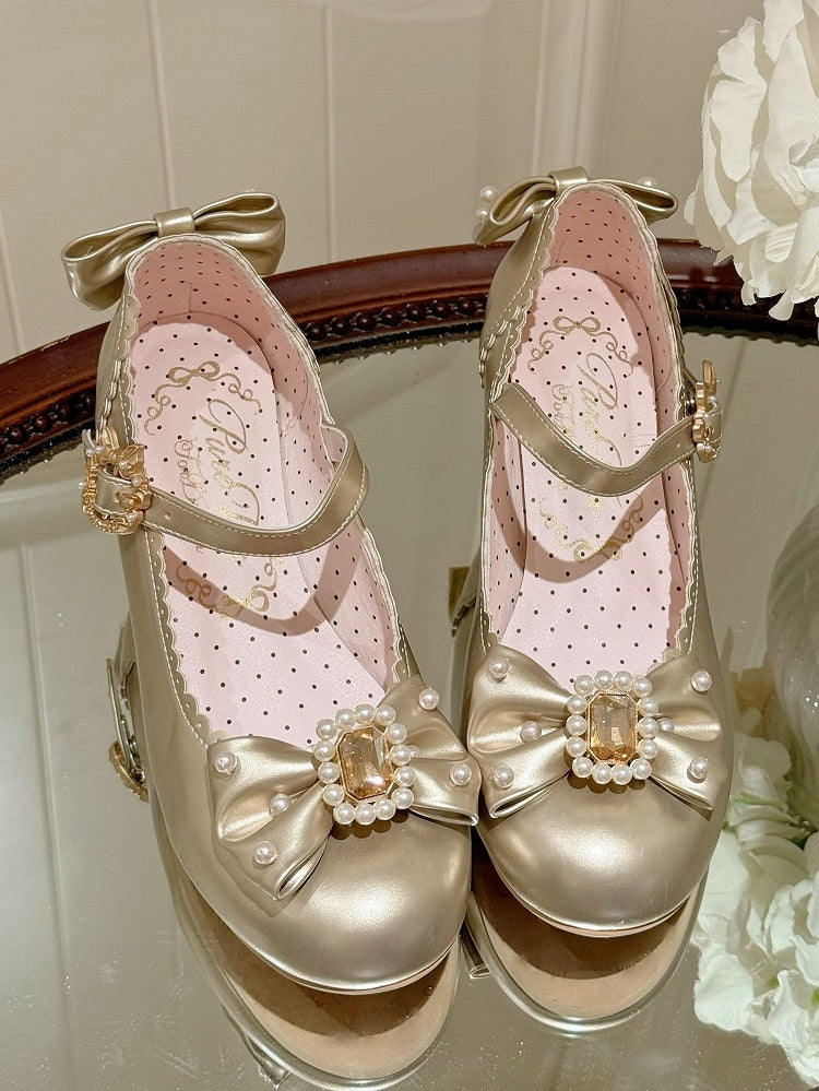 And Details Beaded Round Bowknot Mary Decorated Toe Rhinestone Janes Gold