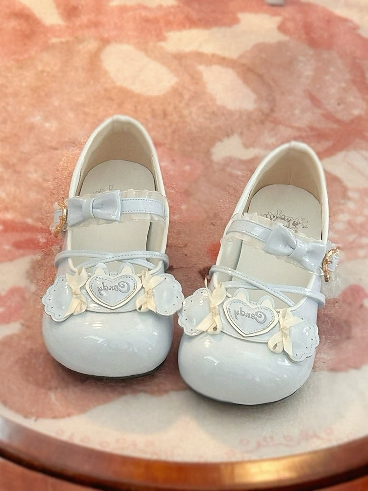Candy Sweet Accents with Trim Shoes Themed Heel Bow Lolita Ruffle Low Blue