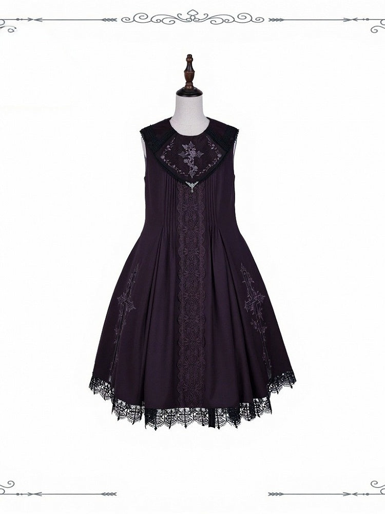 Embroidered Gothic JSK with Lace Accents - iris de nuit