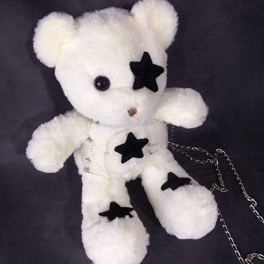 Decorated Stars Crossbody Plush White Bag with Black