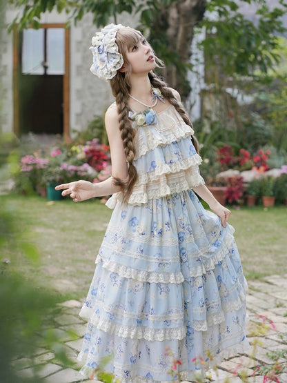 Print Top Cami Blau Floral Beige Stufen und