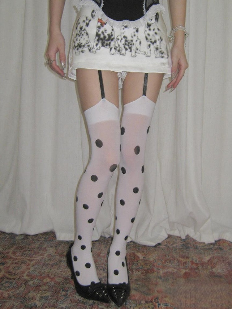 Pattern Polka-Dot Big Suspender Tights With White Black