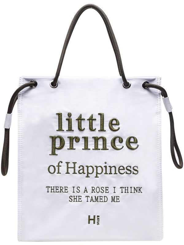 Tote Bag with Zipper Closure And Drawstring Strap Chic White  Green Alphabet Embroidery