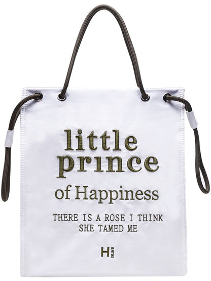 Tote Bag with Zipper Closure And Drawstring Strap Chic White  Green Alphabet Embroidery