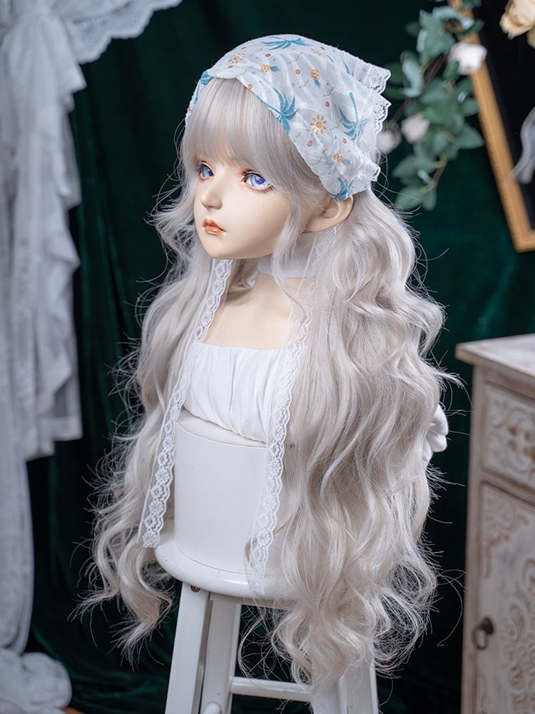 90cm Synthetic Bangs Long Blonde With Full Wig Wavy Light