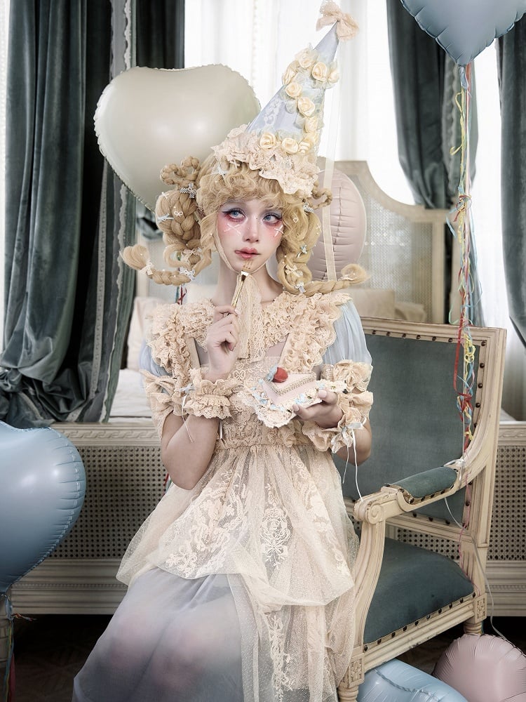 Dotted Tulle & Lace Apron in Romantic Goth Apricot Style - Blood Supply