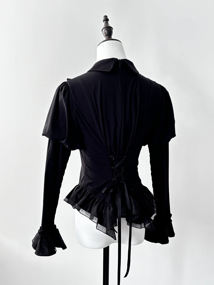 Black Juliette Sleeves Moth Wings Shaped Collar Blouse