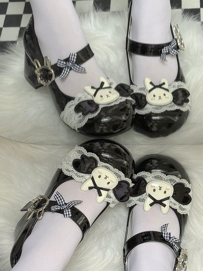 Wings Motif Decor Sweet Rabbit Lolita Black Bunny Themed Shoes with
