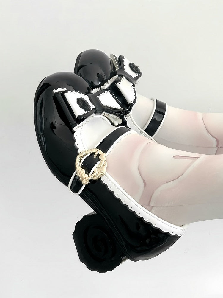 Snap  Mid-heel Narutomaki Black Mary Janes with Sweet Details Closure Lolita
