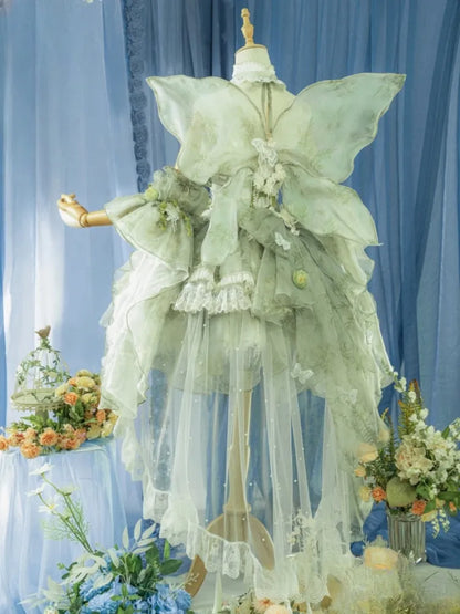 Set Decorated Princess Fairy Dress Flowers Lolita Butterfly JSK Light Full Green Forest