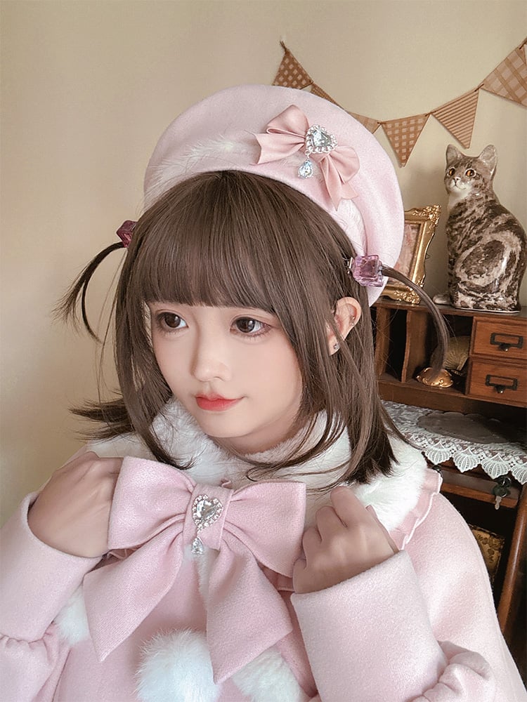 Pink Bowknot Beret Decorated