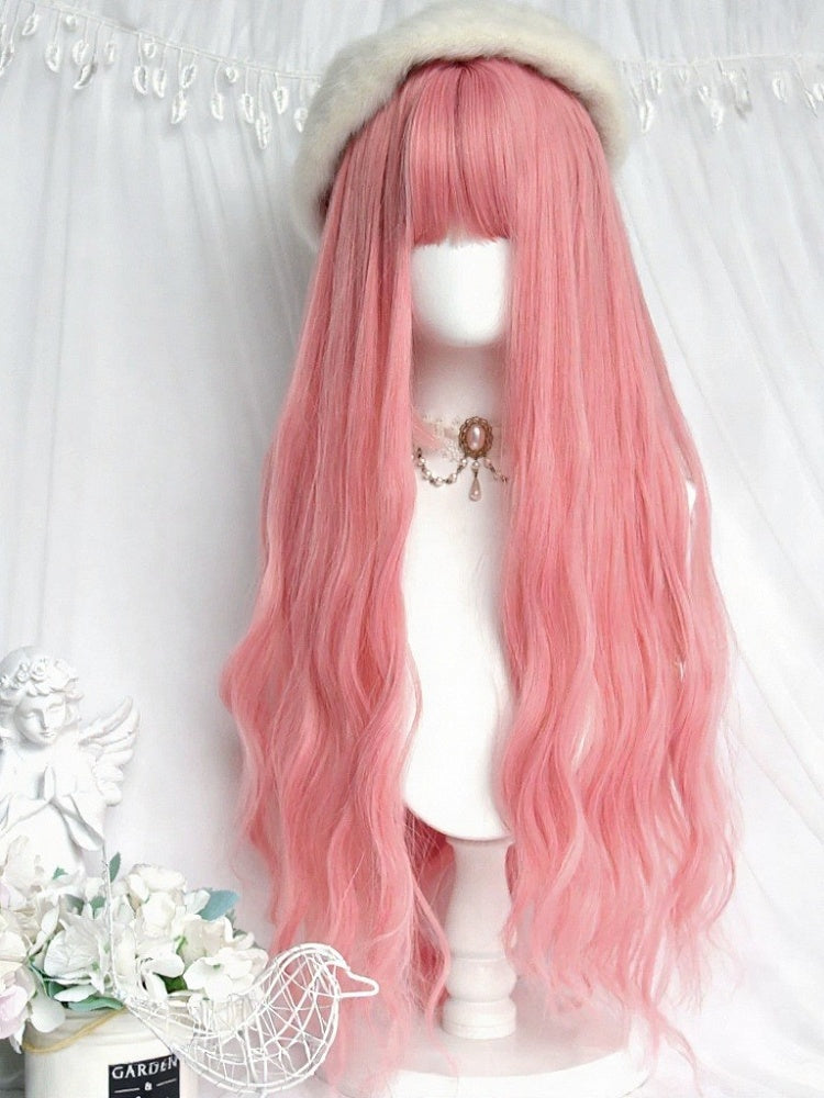 Pink 80cm Long Wavy Curly Lolita Wig with Full Bangs - Sinwavy