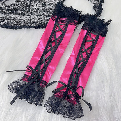 Spitze Y2K Ärmel Schnürbesatz Pink/Schwarz/Lila/Rot Glamouröses Detail