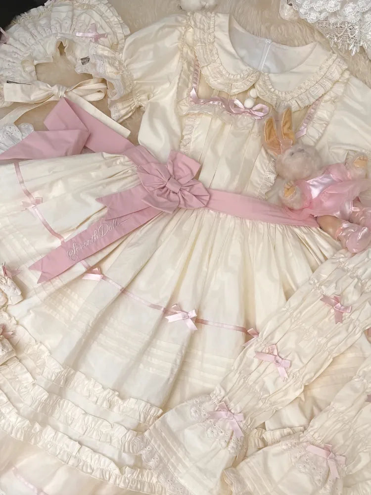 Lolita Pink Beige Peter Kleid Baumwolle Schleife und Kragen Akzente Pan