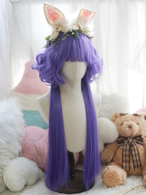 Hellblonde/pinke/rote/grüne/violette hüftlange Perücke mit vollem Pony