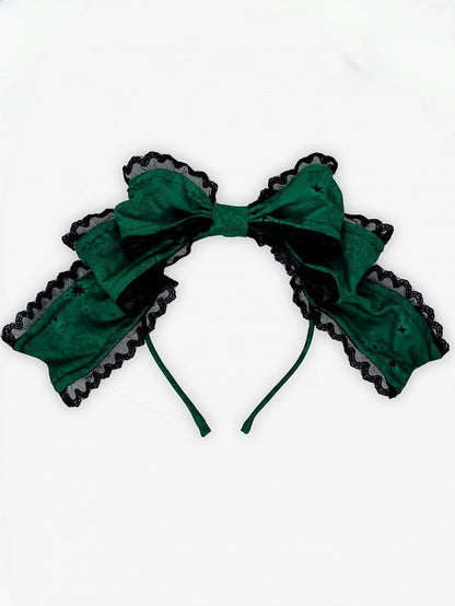 Bow Trim Lolita KC Gothic Black Blue/Purple/Green/Red with Lace