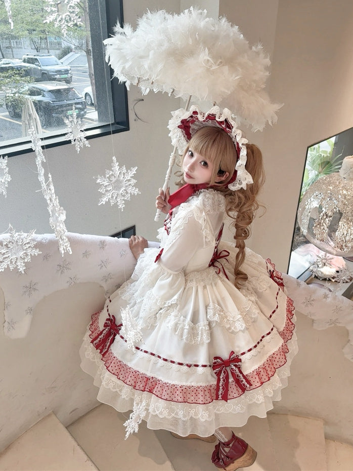 ホワイトレースカラー、レイヤードレース、ベルスリーブのロリータブラウス