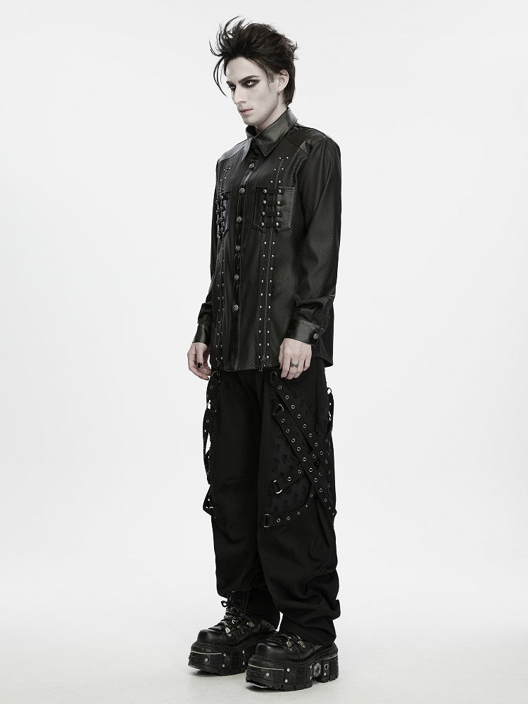Snake Pattern Studded Black Men's Punk Shirt - Punk Rave