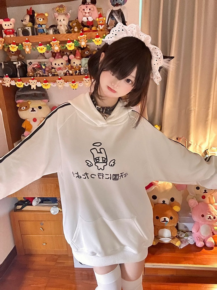 Design with Stripe White Angel Wing Hoodie Print Back