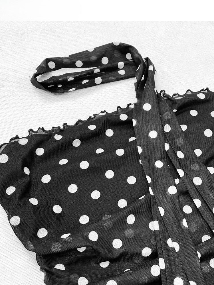 ドット柄のほろ苦いダブルブラックチューブトップフリル