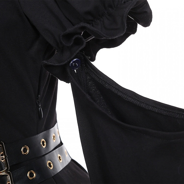 ジライケイ ブラック 取り外し可能な袖 バックルストラップ ウエスト ランドマインスタイル ドレス