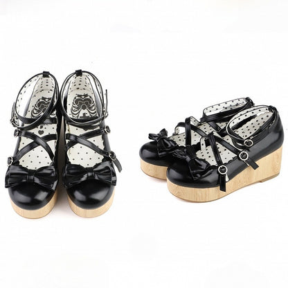 Design Wedge at Lolita Sweet - Platforms Black Top Bow Crisscross