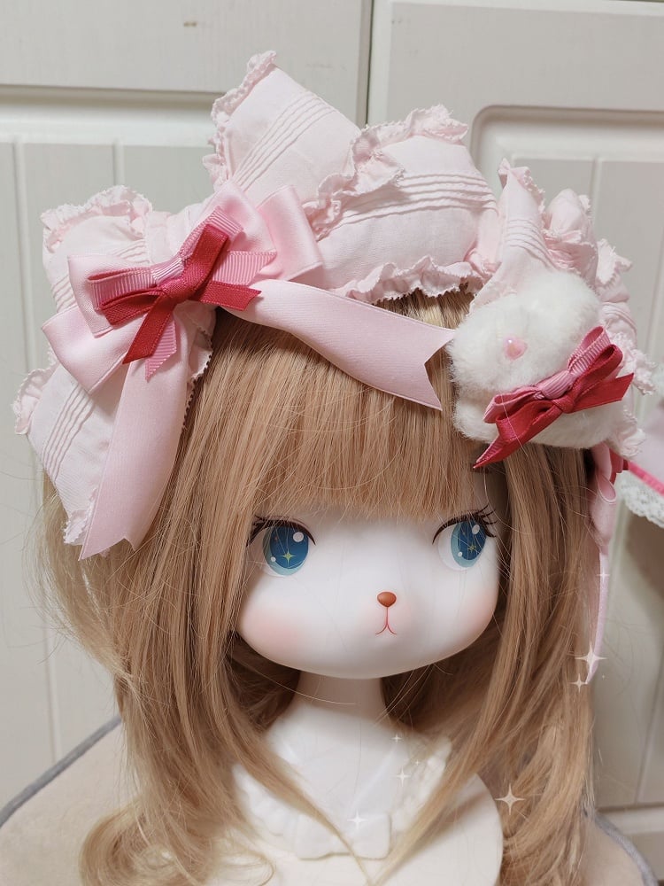Lolita Pink Sweet Big Ruffled Light Bowknot KC