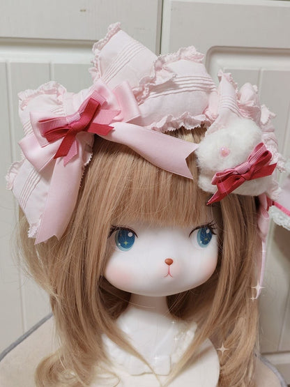 Lolita Pink Sweet Big Ruffled Light Bowknot KC