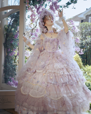 Purple floor-length Lolita dress floral and bow details