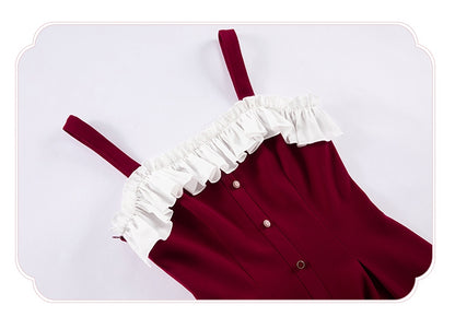 Kleid Fit Lolita Slim Fashion Taille Rot Elegant