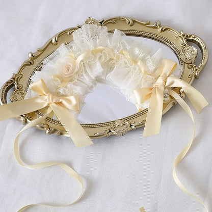 Yellow Creamy Hairband Cute Bowknot White Mesh And Lolita