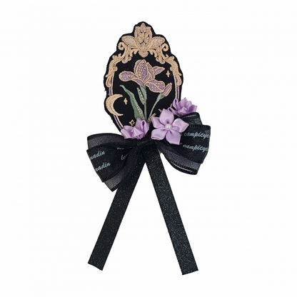 Purple Brooch Bowknot with Black Iris Embroidery