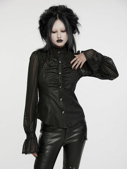 Shirt Goth Lantern Sleeves Black Pleated Visual