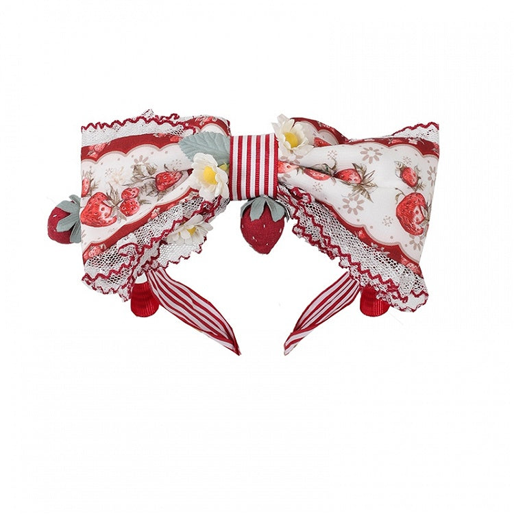 Lolita Black Strawberry Red Print Bowknot KC /