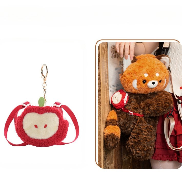 Bag Brown Plush Cute 40cm + Backpack/Crossbody Panda Keychain Red