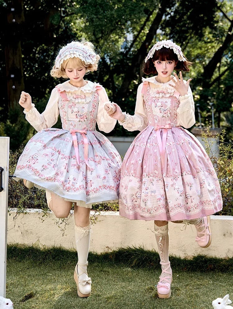 キティと花柄のグリーンのスイートロリータジャンパースカート