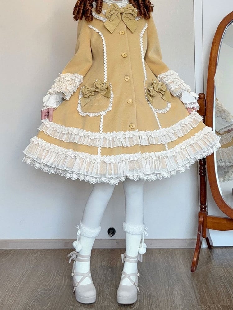 Ruffled Winter Bow Sweet with Accents Lolita Lace and Details Ginger Coat