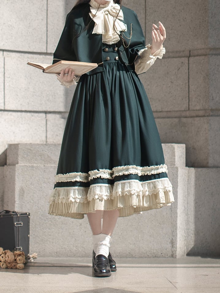 Neckline Dark Green 43cm Cape with Self-tie at Straps