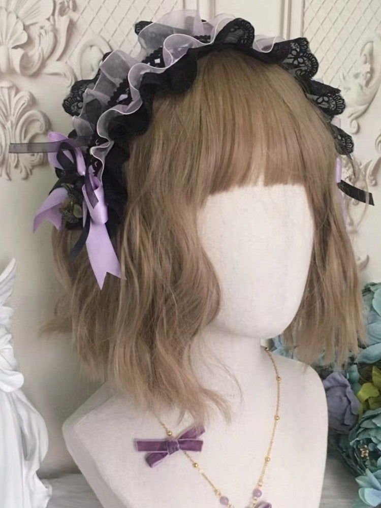 Bowknot Hairband Black Lace-up Purple Lolita Sweet