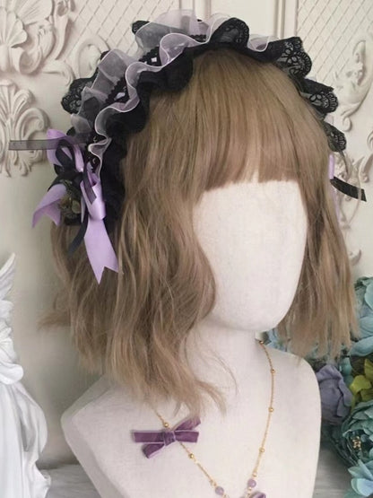 Bowknot Hairband Black Lace-up Purple Lolita Sweet