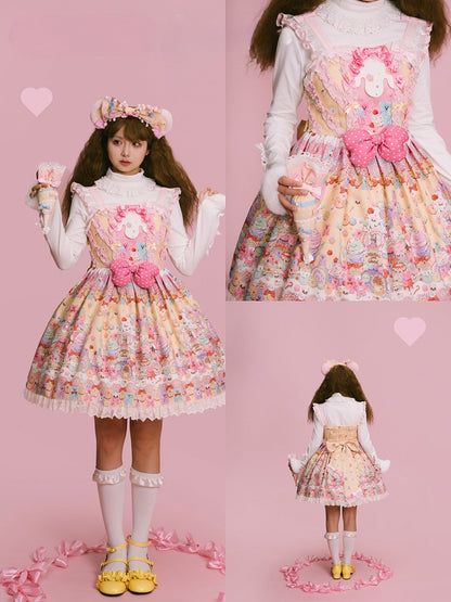 Lolita Desserts – Gelber Pulloverrock mit süßem Gummibärchen- und Bären-Print