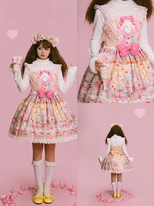 Lolita Desserts – Gelber Pulloverrock mit süßem Gummibärchen- und Bären-Print